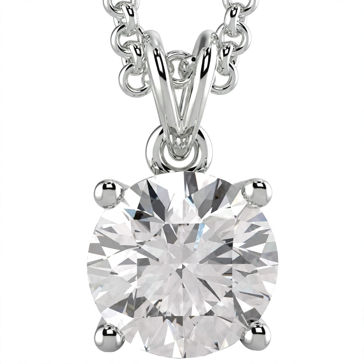 18K White Gold Round Cut Diamond Solitaire Pendant Necklace