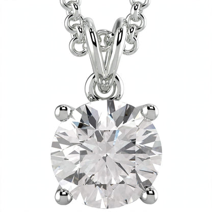 18K White Gold Round Cut Diamond Solitaire Pendant Necklace