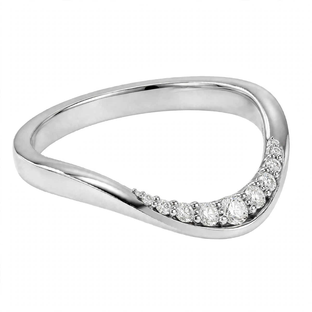 14K White Gold Shared-Prong Curved Diamond Wedding Band