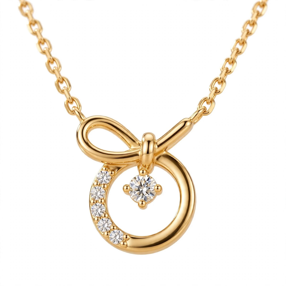 14K White Gold Promise Knot Bow Diamond Pendant Necklace