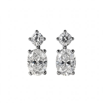 14K Rose Gold Two-Stone Oval and Round Diamond Drop Earrings