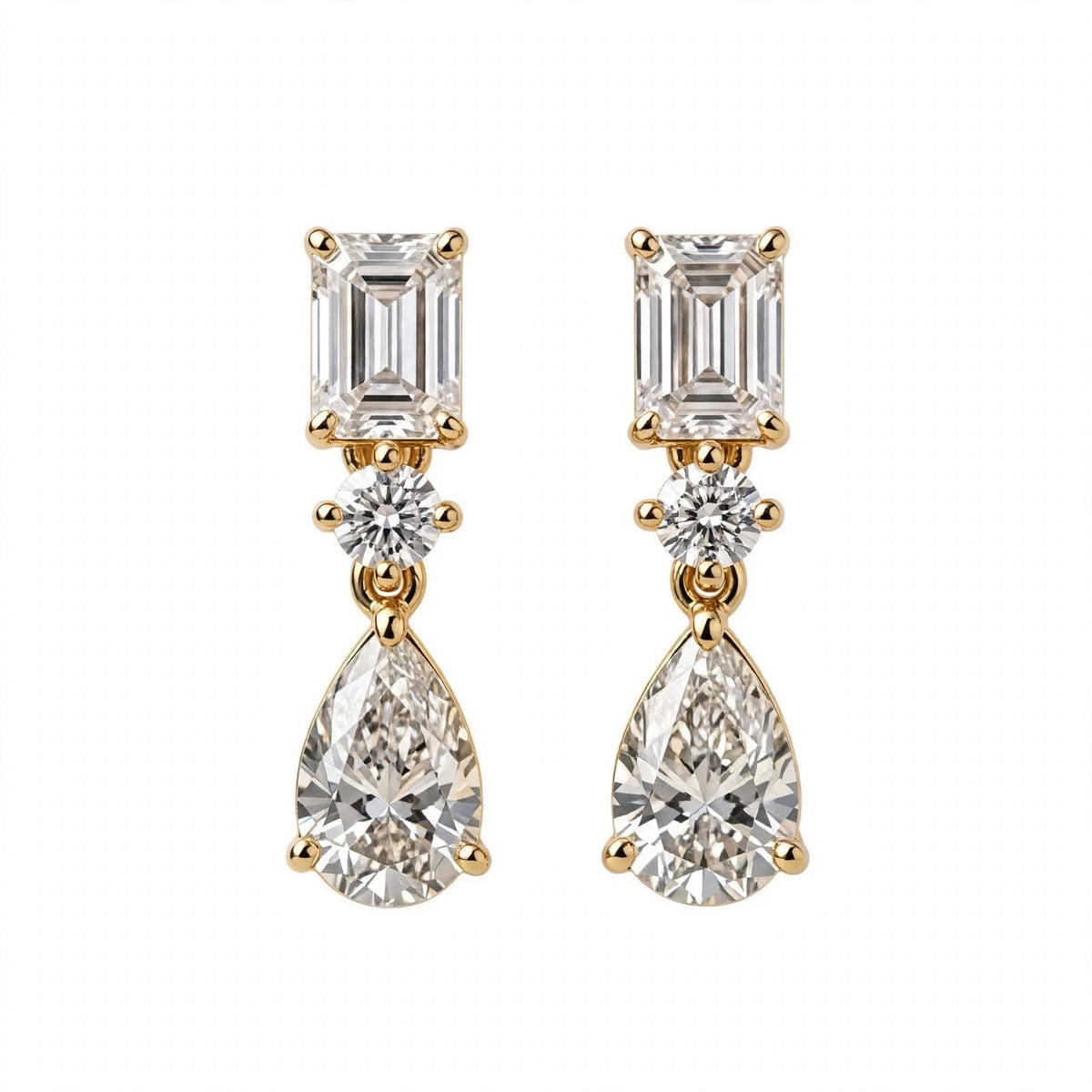 14K White Gold Multi-Shape Diamond Drop Earrings