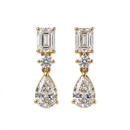 14K White Gold Multi-Shape Diamond Drop Earrings