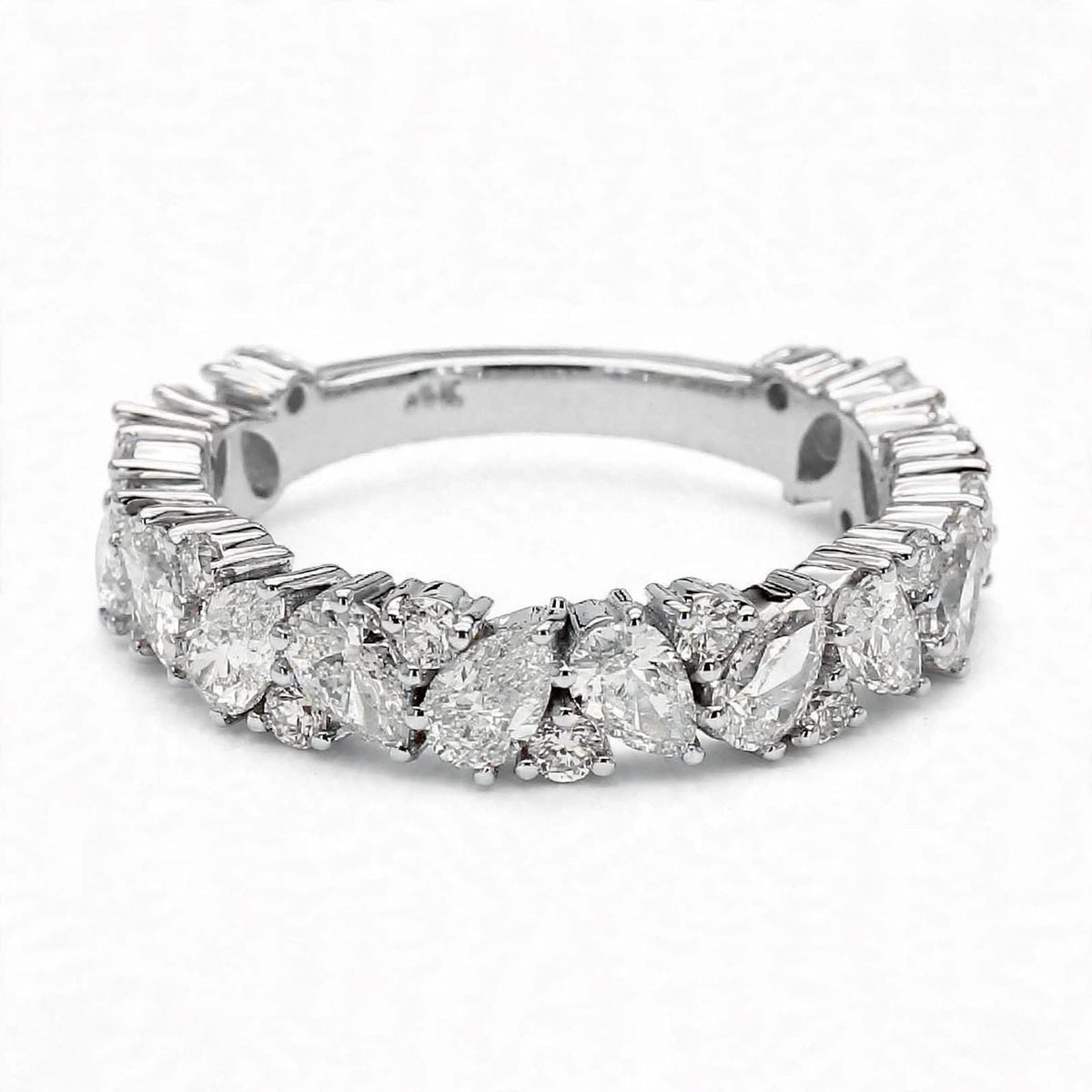 14K Rose Gold Asymmetric Pear & Round Diamond Cluster Eternity Band