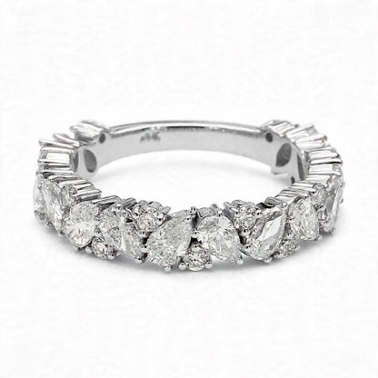 14K Rose Gold Asymmetric Pear & Round Diamond Cluster Eternity Band