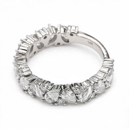 14K Rose Gold Asymmetric Pear & Round Diamond Cluster Eternity Band