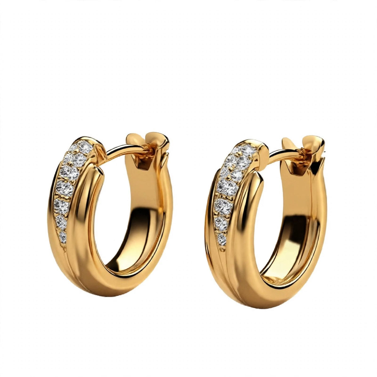 18K Yellow Gold Diamond Pavé Huggie Hoop Earrings