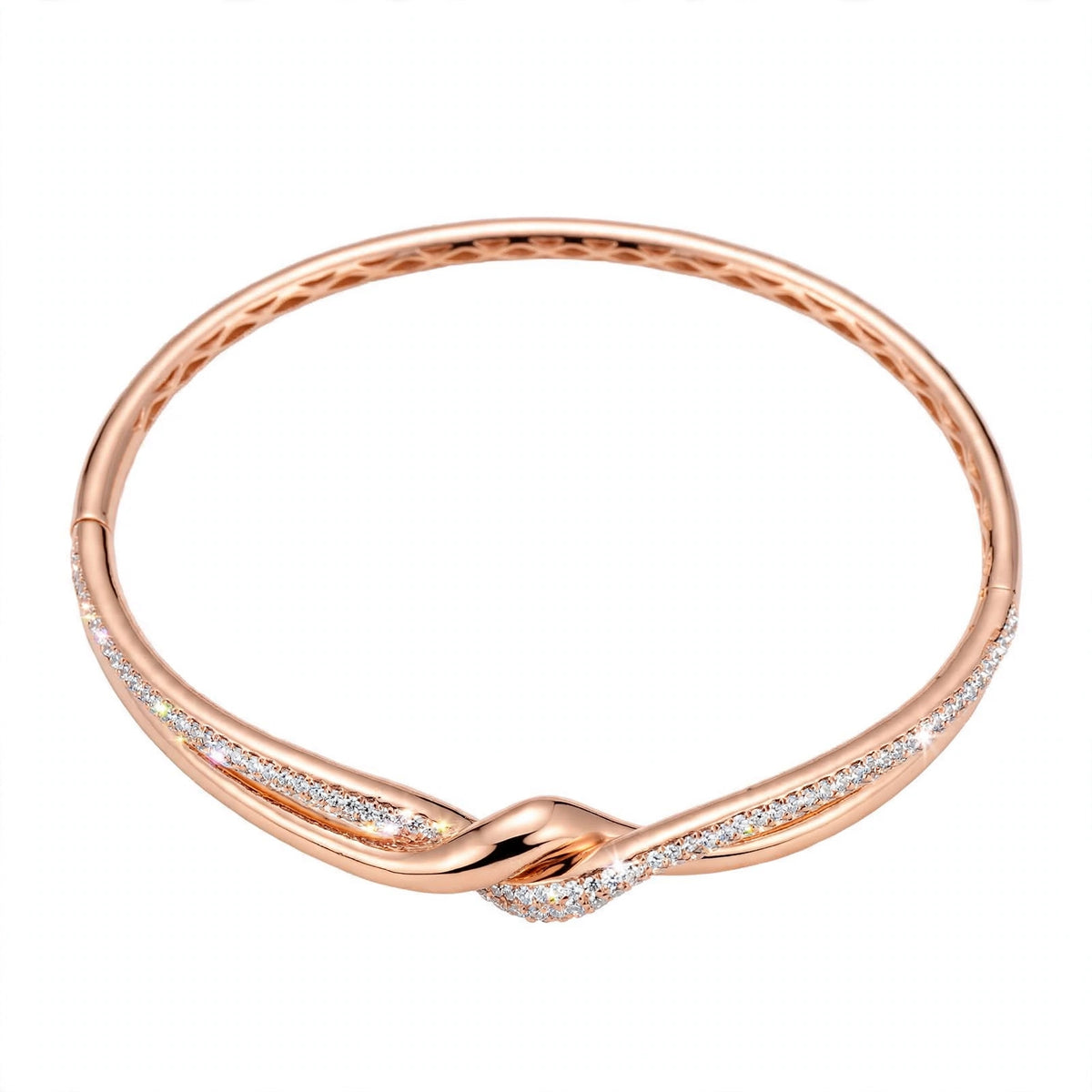 18K Rose Gold Interlocking Infinity Knot Diamond Bangle Bracelet