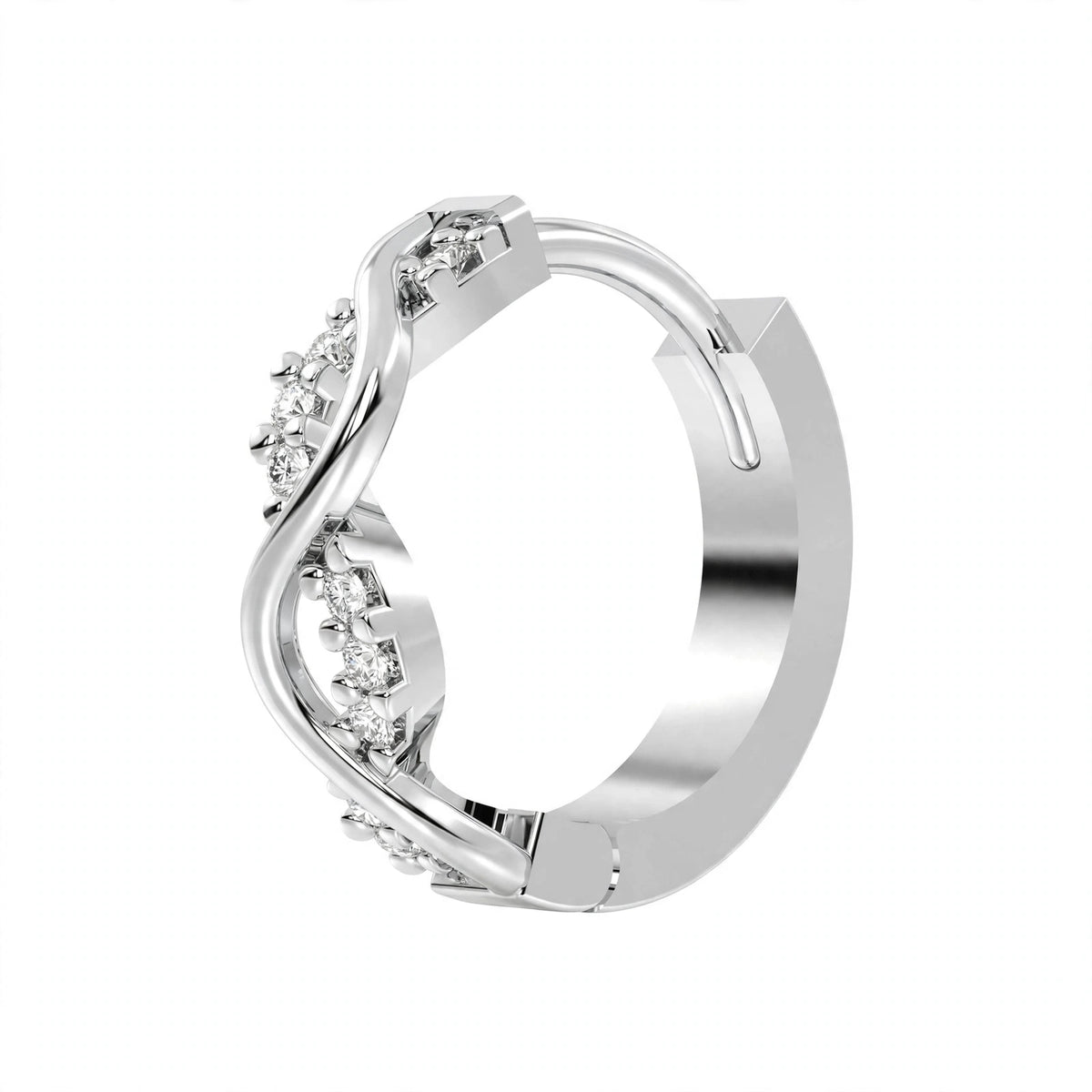 Yellow Gold Infinity Twist Diamond Huggie Hoop Earrings