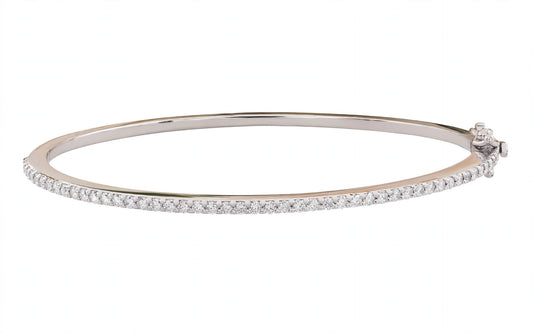 925 Sterling Silver Band set with a shimmering row of brilliant-cut round accent stones and a secure box clasp closure.