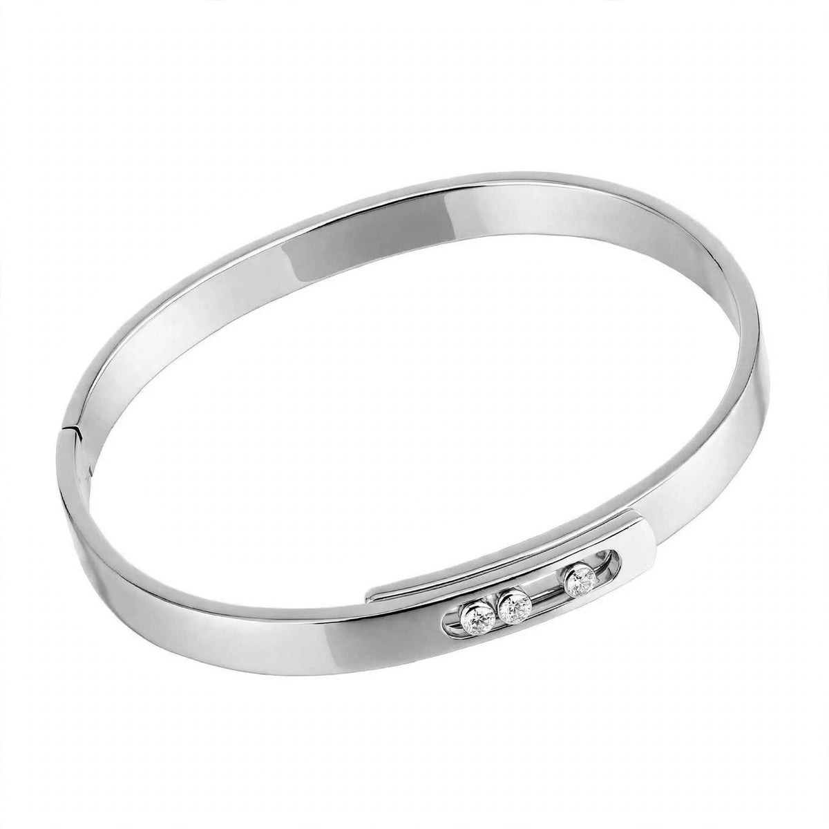 18K Yellow Gold Three-Stone Moving Diamond Bangle