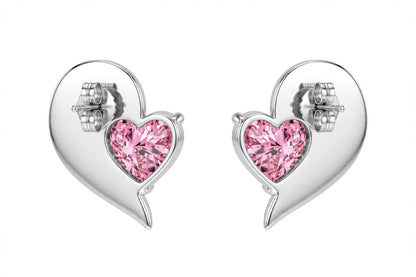 925 Sterling Silver Pink Heart Stud Earrings | Pavé Crystal Jewelry.