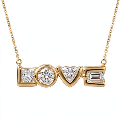 14K Yellow Gold Multi-Shape Diamond "LOVE" Pendant Necklace