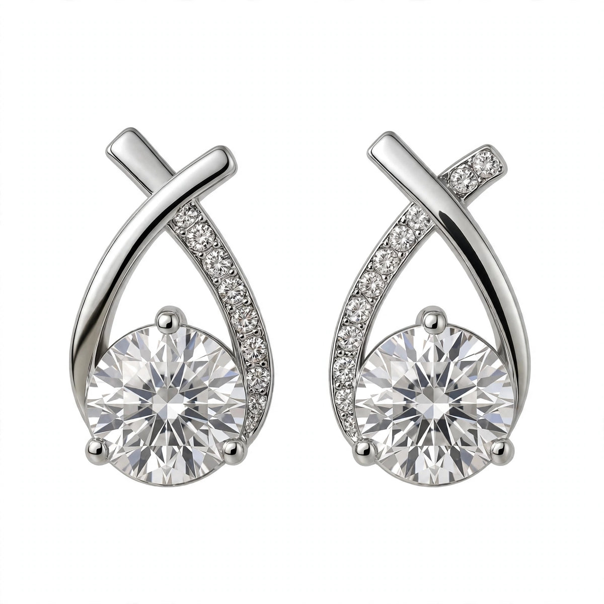 Yellow Gold Criss-Cross Solitaire Stud Earrings