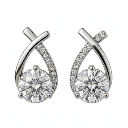 Yellow Gold Criss-Cross Solitaire Stud Earrings