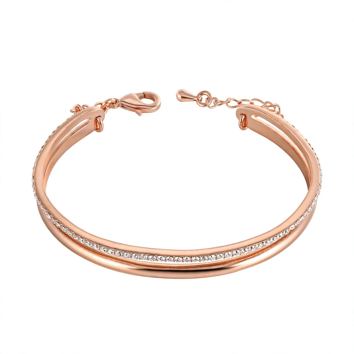 14K Rose Gold Double-Row Crystal Cuff Bangle