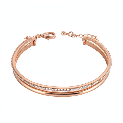 14K Rose Gold Double-Row Crystal Cuff Bangle