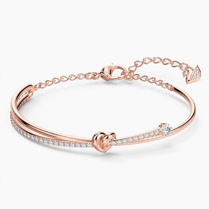 18K Rose Gold Knot Bangle – Dual Strand Crystal Pavé Promise Bracelet