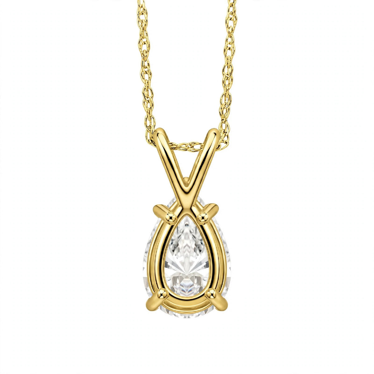 14K White Gold Pear-Shaped Diamond Solitaire Pendant Necklace