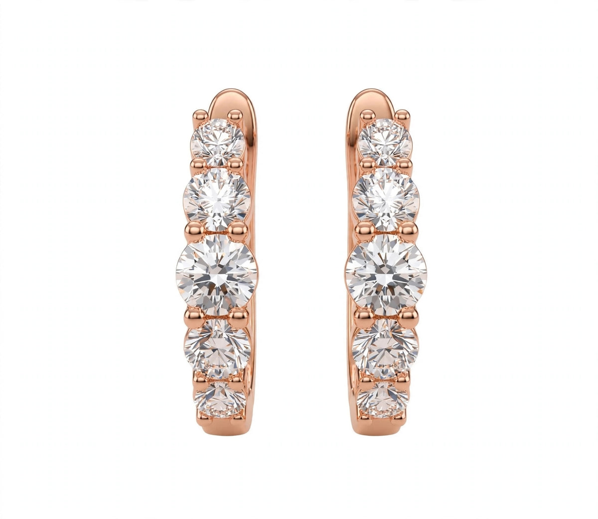 14K Yellow Gold Graduated Diamond Hoop Earrings