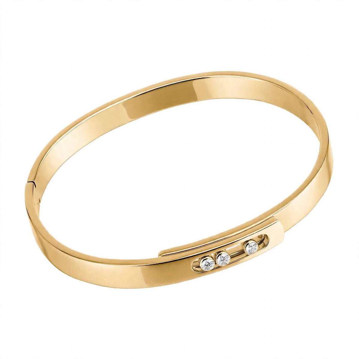 18K Yellow Gold Three-Stone Moving Diamond Bangle