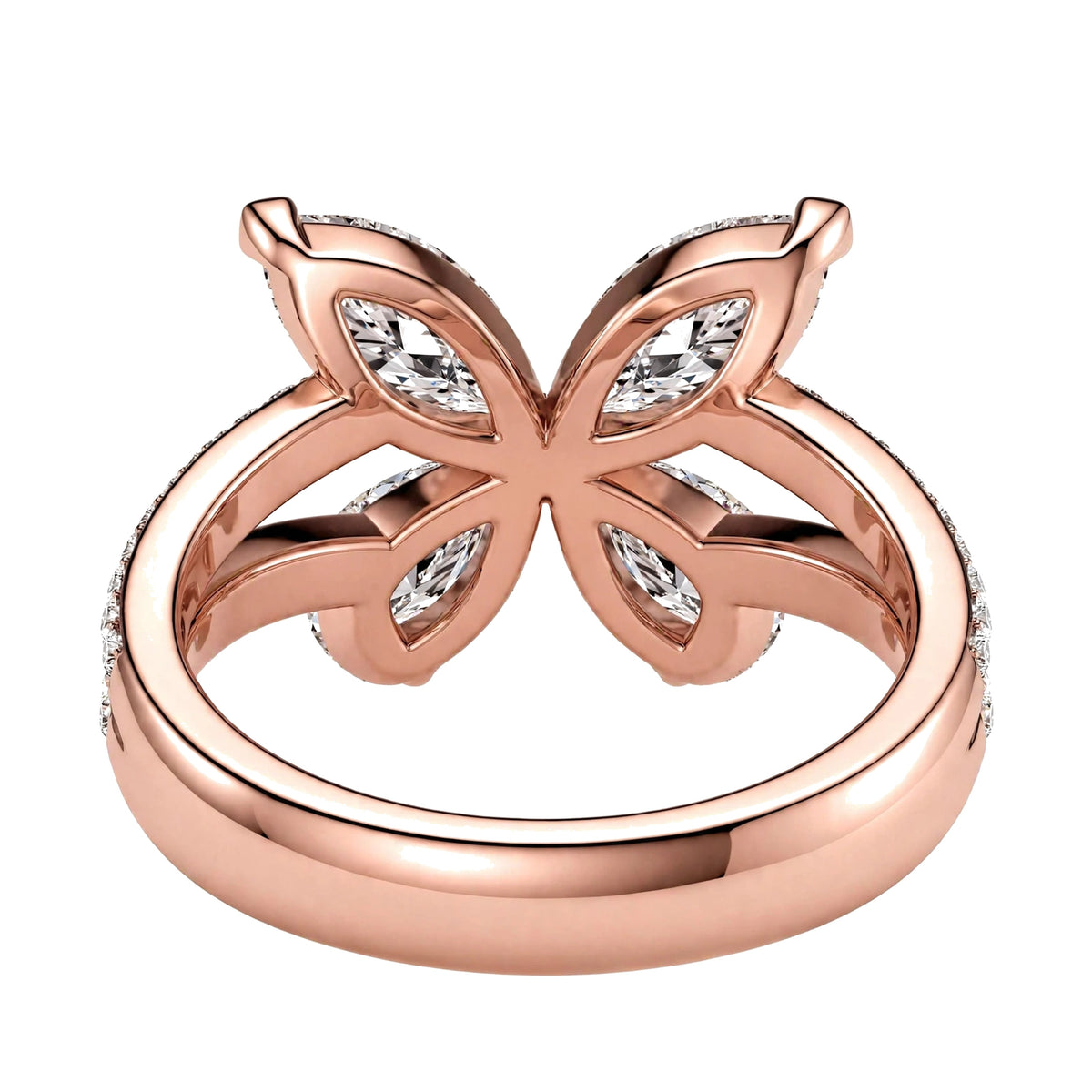 14K Yellow Gold Butterfly Diamond Statement Ring – Marquise & Pear Cut Cluster Accent.