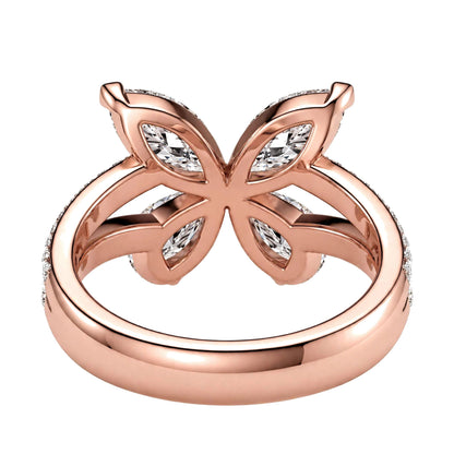 14K Yellow Gold Butterfly Diamond Statement Ring – Marquise & Pear Cut Cluster Accent.