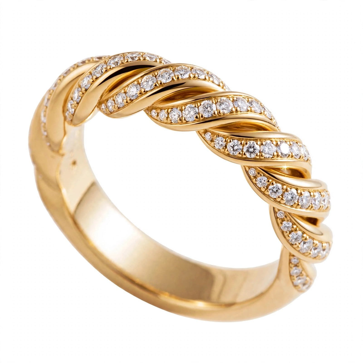 18K Yellow Gold Pavé Diamond Sculpted Twist Eternity Band Ring
