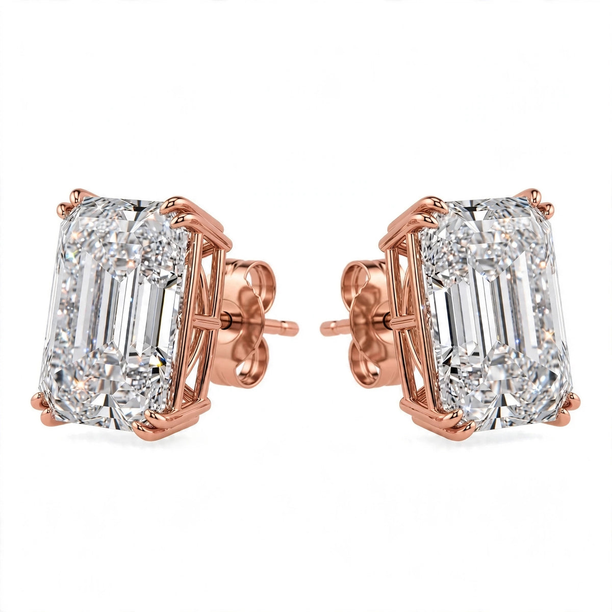 14K White Gold Emerald-Cut Solitaire Stud Earrings