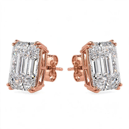 14K White Gold Emerald-Cut Solitaire Stud Earrings