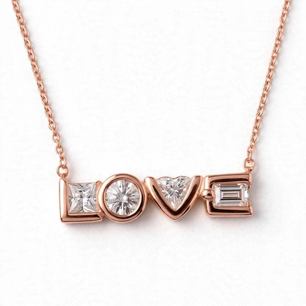 14K Yellow Gold Multi-Shape Diamond "LOVE" Pendant Necklace