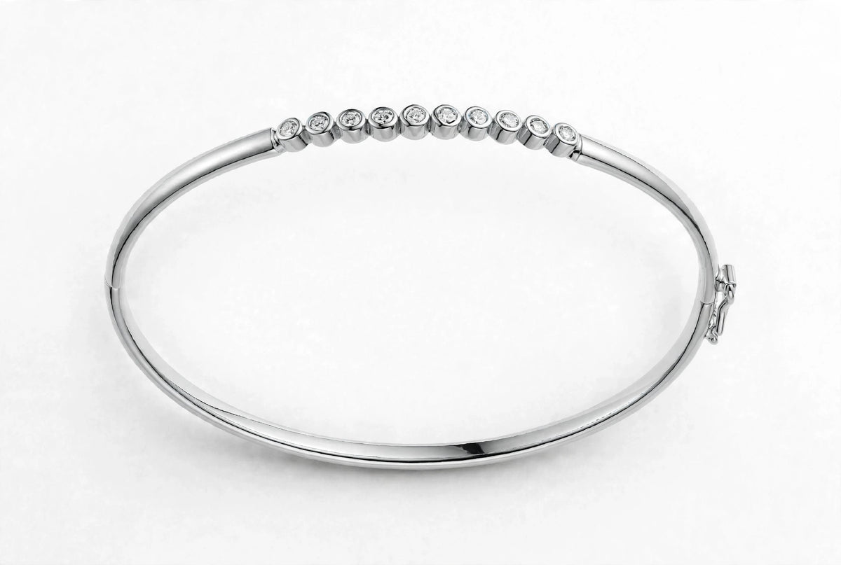 14K Rose Gold Floating Bezel-Set Diamond Bangle Bracelet