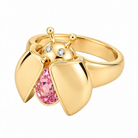 Nature-inspired ladybug cocktail ring.