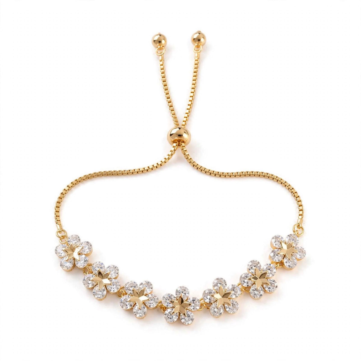 18K Rose Gold Crystal Flower Bolo Bracelet