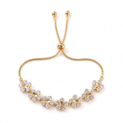 18K Rose Gold Crystal Flower Bolo Bracelet