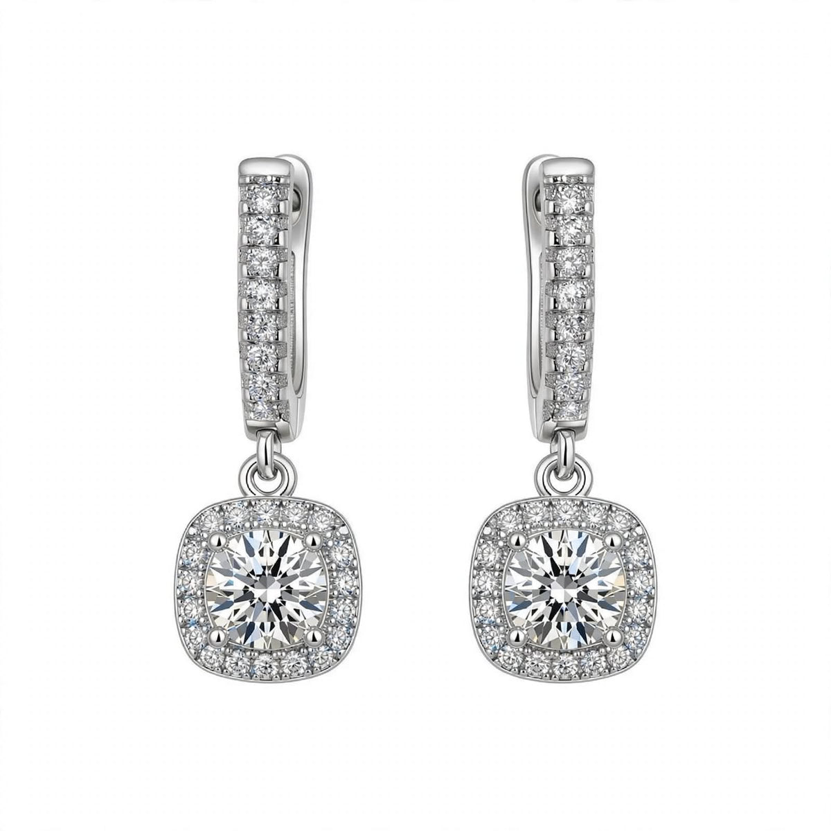 14K Yellow Gold Cushion Halo Dangle Drop Earrings