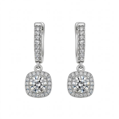 14K Yellow Gold Cushion Halo Dangle Drop Earrings