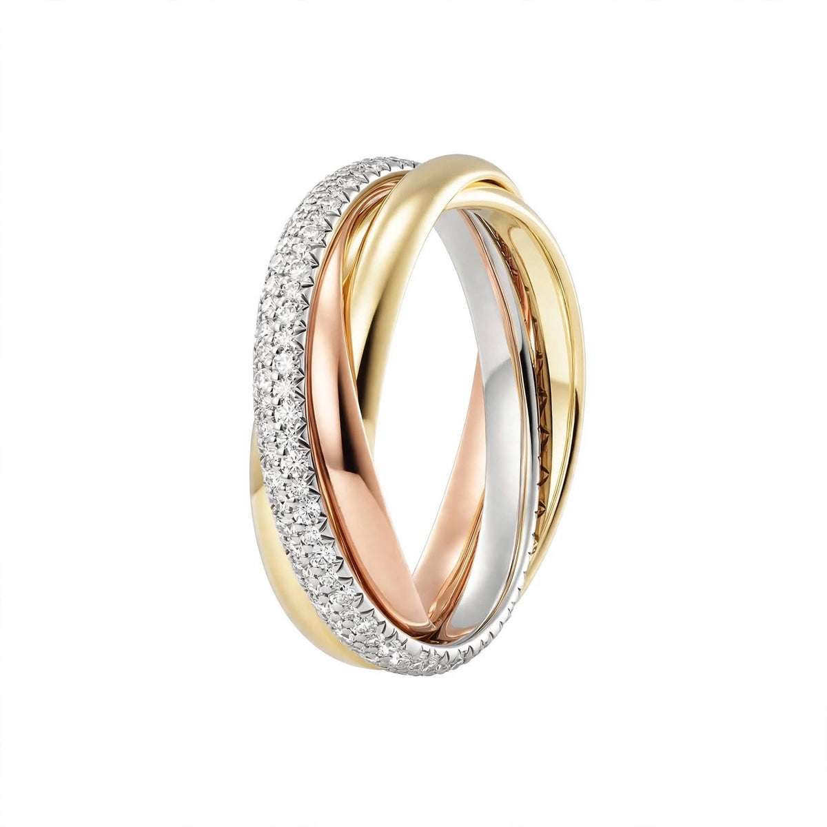 18K Tri-Color Gold Intertwined Rolling Ring