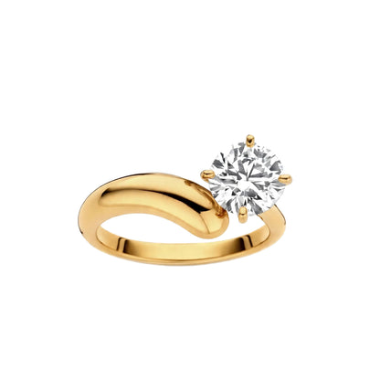 14K Yellow Gold Bypass Solitaire Engagement Ring.