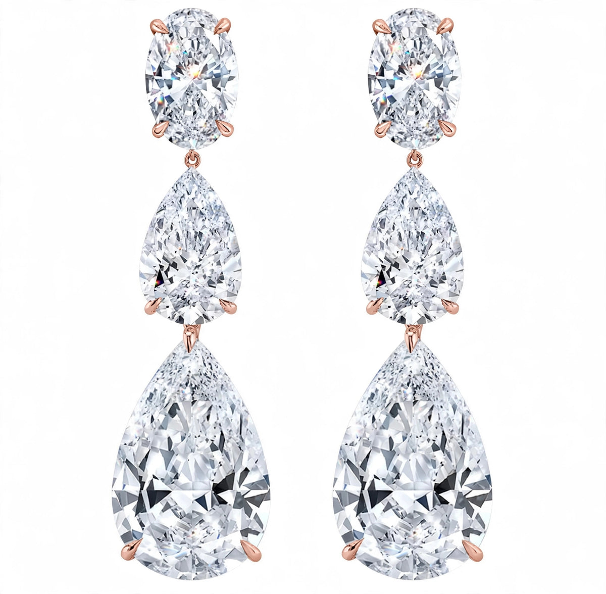 18K White Gold Three Stone Diamond Earrings