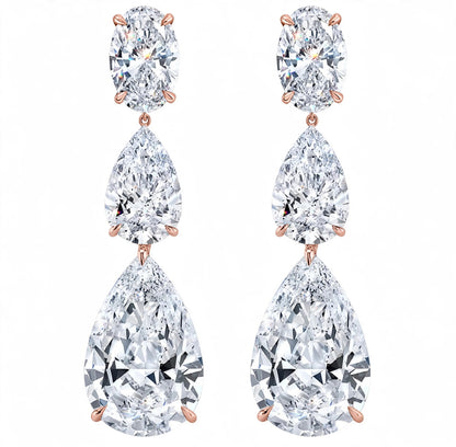 18K White Gold Three Stone Diamond Earrings
