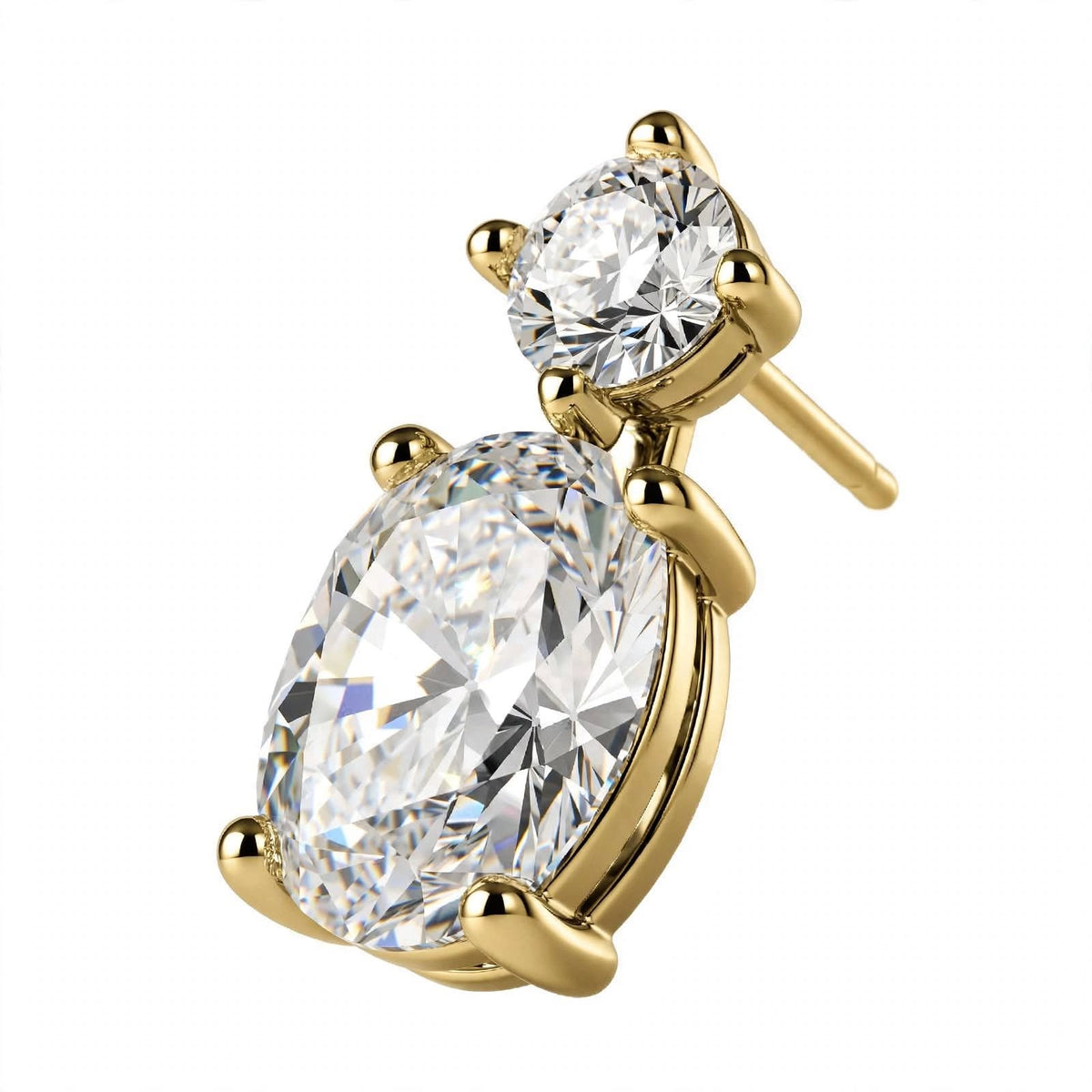 14K Rose Gold Two-Stone Oval and Round Diamond Drop Earrings