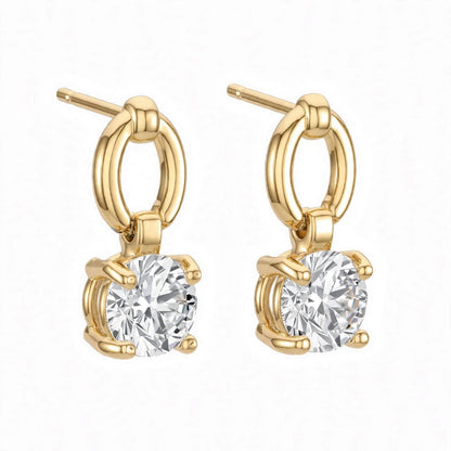 925 Sterling Silver Solitaire Brilliant-Cut Round Dangle Hoops