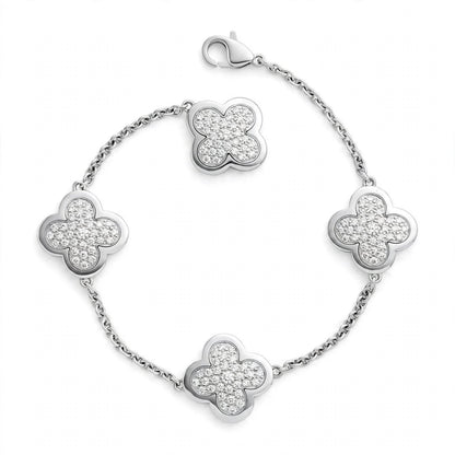 18K Yellow Gold Pavé Diamond Clover Charm Link Bracelet