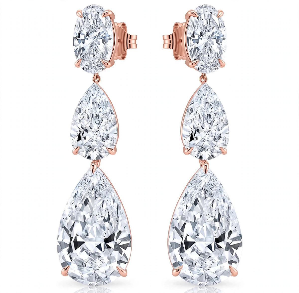 18K White Gold Three Stone Diamond Earrings