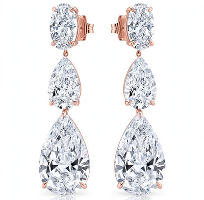 18K White Gold Three Stone Diamond Earrings