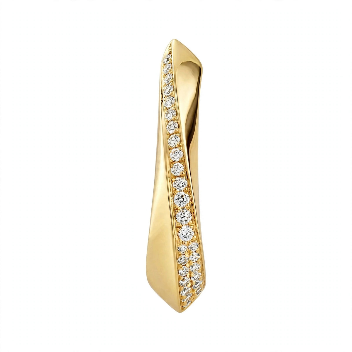 Yellow Gold Diamond Twist Hoop Earrings – Sculptural Wave J-Hoops