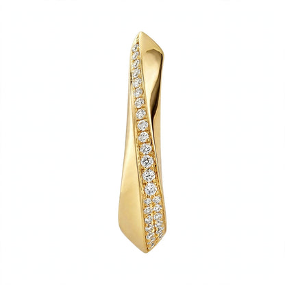 Yellow Gold Diamond Twist Hoop Earrings – Sculptural Wave J-Hoops