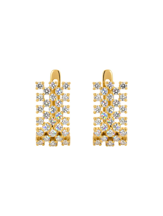 18K Yellow Gold Multi-Row Pavé Diamond Huggie Hoop Earrings.