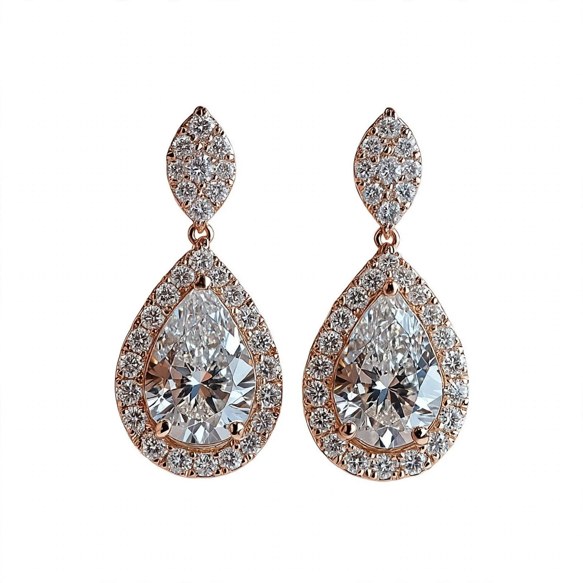 14K Rose Gold Pear Shaped Drop Earrings